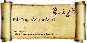 Mány Árpád névjegykártya